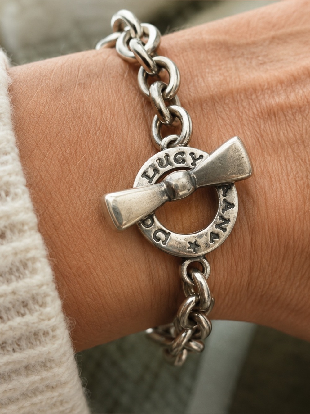 LUCY ANN STERLING SILVER BOW TOGGLE BRACELET 8"  Link Charm Bracelet